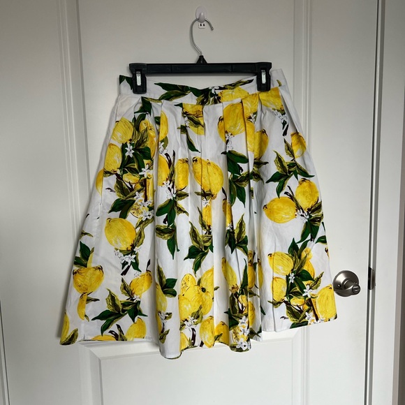 Grace Karin A-Line Skirt with Lemon Print - White and Yellow - Picture 2 of 6